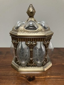 Baroque Brass Hand Blown Bubble Glass Lidded Apothecary Jar Pls Read - Picture 1 of 13