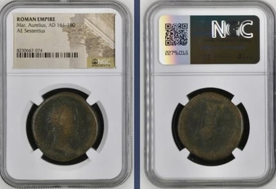 Emperor Marcus Aurelius Sestertius 161AD-180AD NGC Genuine Ancient Roman Coin - Image 1 of 4