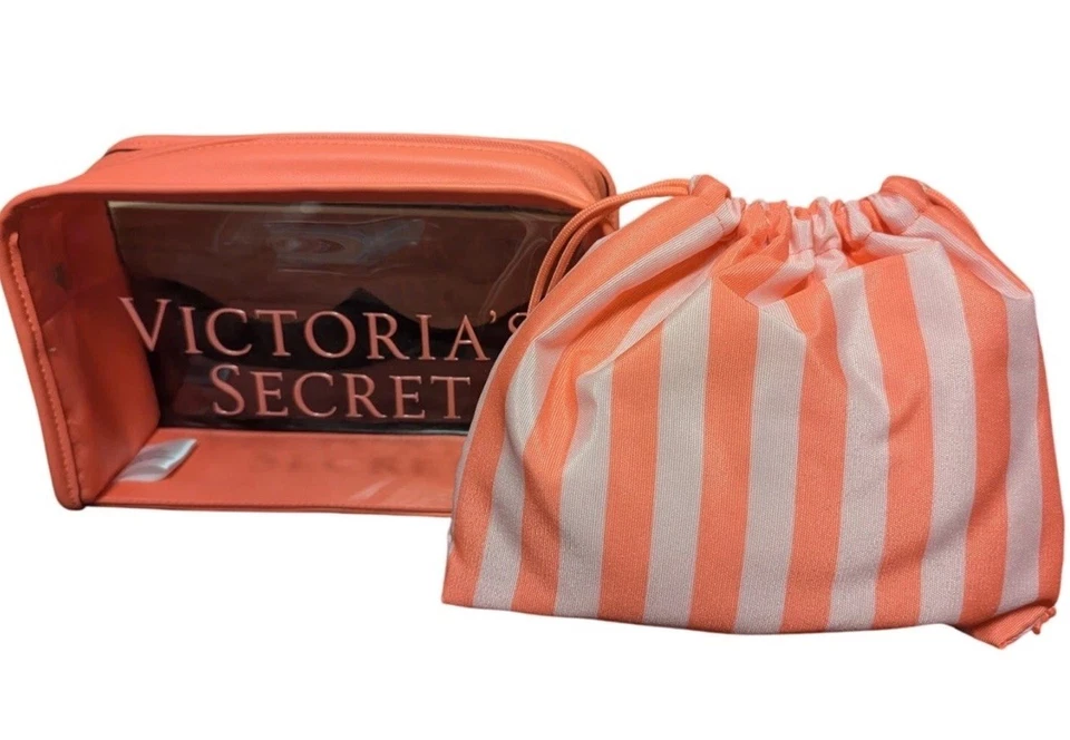 Nuevo con etiquetas Nuevo conjunto de bolso de belleza de 2 piezas a rayas Victoria's Secret Foto 1 de 4