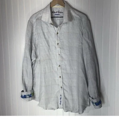 Robert Graham 100% Linen Plaid Shirt with Contrast Flip Cuffs Men's XL Classic - Image 1 of 4
