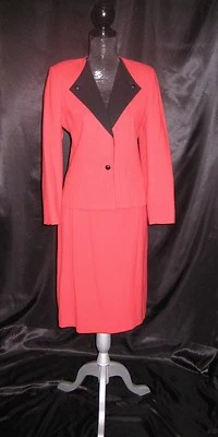 NUEVO CON ETIQUETAS Adolfo Esprit Rojo Negro Falda Traje Clásico A Medida Profesional De Colección Talla 10 Foto 1 de 4