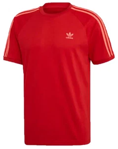 Adidas T-Shirt Cali Originals Red Mens BLC 3-Stripe Lightweight Fashion Tee - Picture 1 of 2