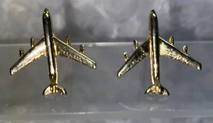 Vintage Shields Airplane Cufflinks Gold Tone 1” - Picture 1 of 4