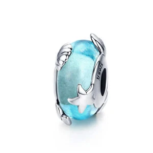 S925 Sterling Silver Aqua Blue Starfish Murano Glass Charm -YOUnique Designs - Picture 1 of 3