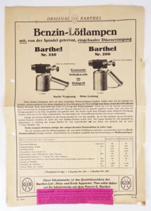 Foglio pubblicitario benzina lampade a saldare Barthel 1935 circa - Foto 1 di 1