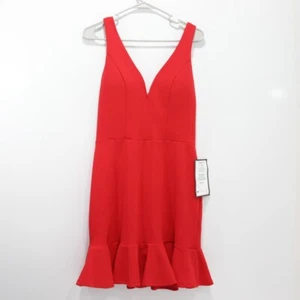 Crystal Doll Damen rotes Taillenkleid V-Ausschnitt flatternder Saum ärmellos Reißverschluss 13 neu mit Etikett - Bild 1 von 10