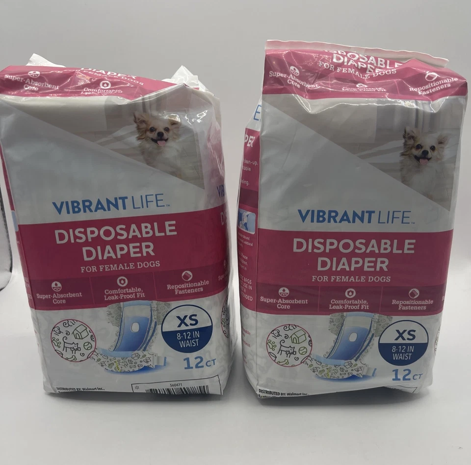 Vibrant Life Female Dog Diapers - XS (2pk/24ct total)