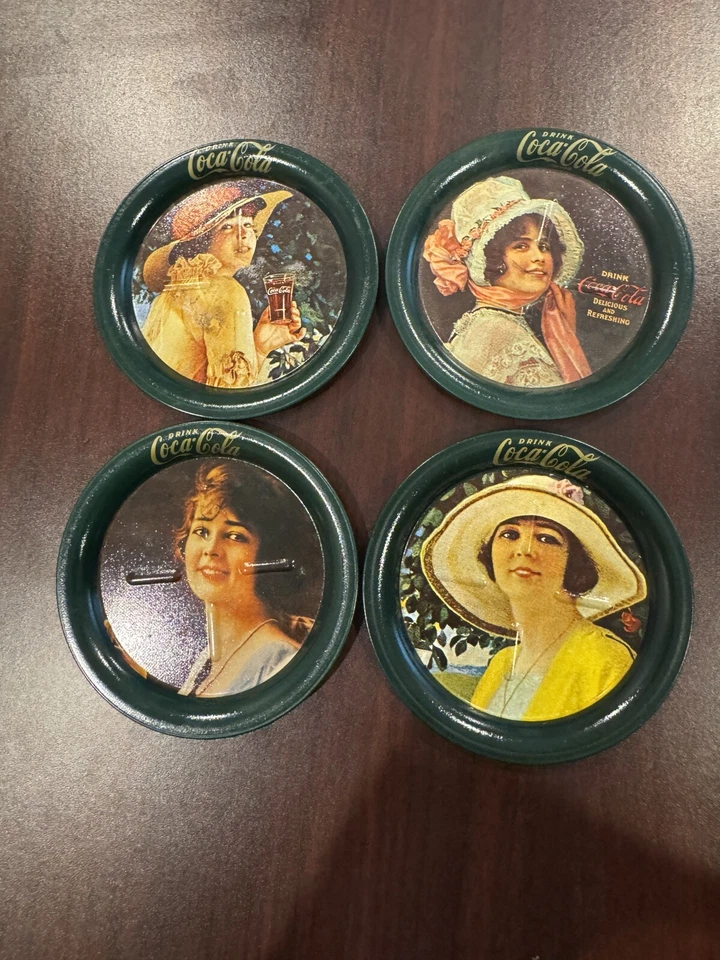 Lot of 4 (3.5" Diameter) Green COCA-COLA Metal Drink Coasters - Image 1 of 4