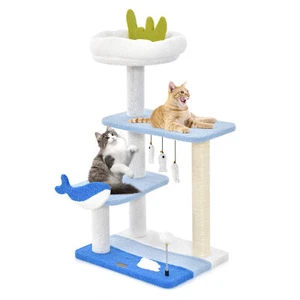 34" Multi-level Cat Tree w/ Sisal-covered Scratching Post Ocean-themed Indoor - Picture 1 of 8