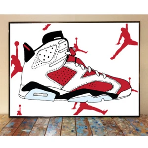AIR JORDAN 6 RED CARMINE MICHAEL CHICAGO BULLS BASKETBALL ART SNEAKER PRINT - Picture 1 of 1