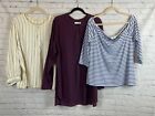 OLD NAVY set of 3 cream red blue check striped top tunic shirt long sleeve XXL