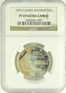 1993 SILVER JAMES MADISON 50C PF69 ULTRA CAMEO HALF DOLLAR - Picture 1 of 5