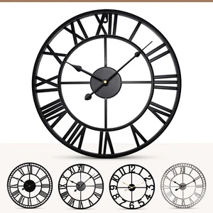 Indoor Outdoor Garden Clock Big Roman Numerals Metal Large Open Face Wall Clocks - Picture 1 of 43