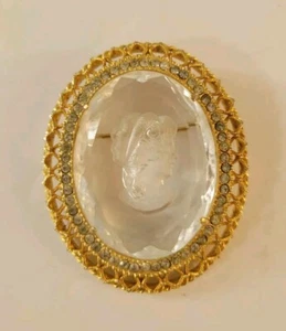 Vetro trasparente inciso taglio cammeo vintage tono oro unico artistico reticolato - Foto 1 di 5