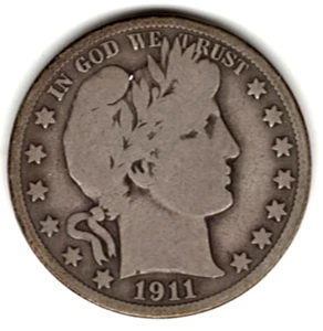 Medio dólar barbero 1911 D grados en muy buen estado ~ VER EL ESCANEO stk g - Imagen 1 de 5