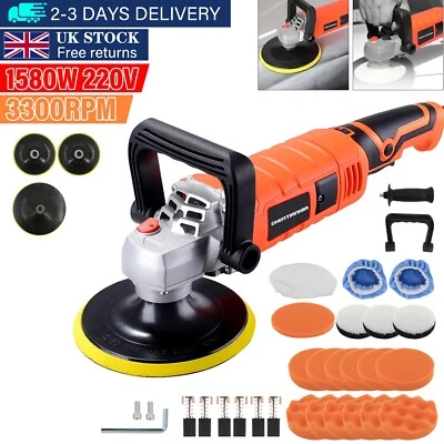 1580W Rotary 7" Floor Car Polisher Kit Buffer Polishing Machine Buffer Wax Pads - Image 1 of 4