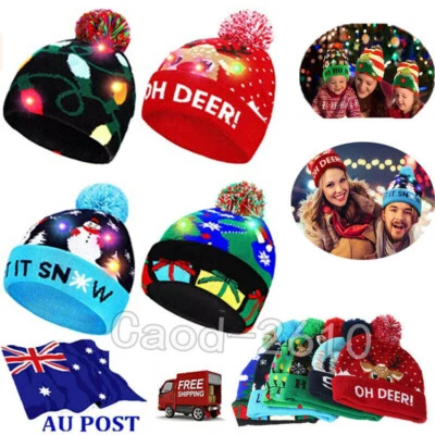 Christmas Hats With LED Light Up Beanie Sweater Christmas Hat Winter Snowflake - image 1 of 4