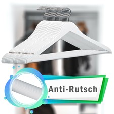 1-100x Anti-Rutsch Kleiderbügel aus Ahornholz in weiß mit Rockkerben Hosensteg