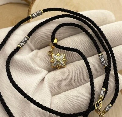 Collar de plata de ley 925 con colgante de estrella de Belén con cordón de seda unisex regalo Foto 1 de 4