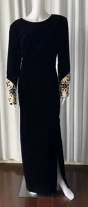 Escada Couture Bergdorf Goodman Black Velvet Beaded Gown Formal Evening L XL - Picture 1 of 8