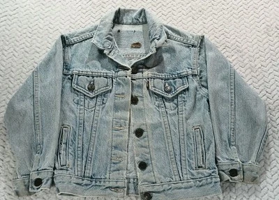 Chaqueta de Camionero Levi's Vintage Años 80 Roja Tab Azul Sin Forro Niño Pequeño Talla 4-5 Foto 1 de 4