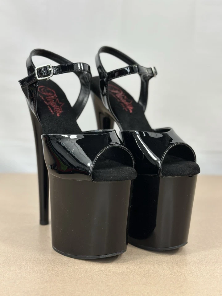 PLEASER 8" Heel  Women's Black Platform Ankle Strap Sandal  NAU809/B/M - Image 1 of 4