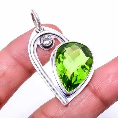 Colgante de plata de ley 925 hecho a mano de diseñador de topacio blanco y peridoto 1,68" P13 Foto 1 de 4