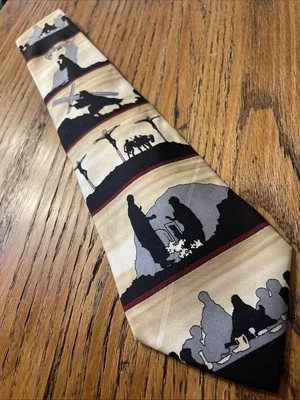 Vintage EUC Eagle Neckwear Graphic Religious Silk Tie Jesus Cross Xian Religious - Image 1 of 4