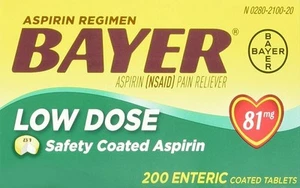Bayer Aspirin Regimen Low Dose 81mg Pain Relief Coated Tablets 200 Ct Pack of 6 - Picture 1 of 6