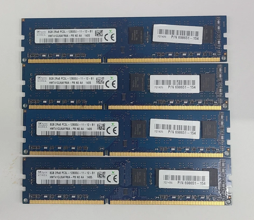 4 x SK Hynix 8GB 2Rx8 PC3L-12800U-HMT41GU6AFR8A-PB  (Desktop Memory) Non ECC - Image 1 of 1