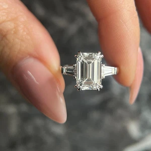 3.50 CT Emerald Cut IGI Certified Lab Grown Diamond Wedding Ring 14K White Gold - Picture 1 of 12
