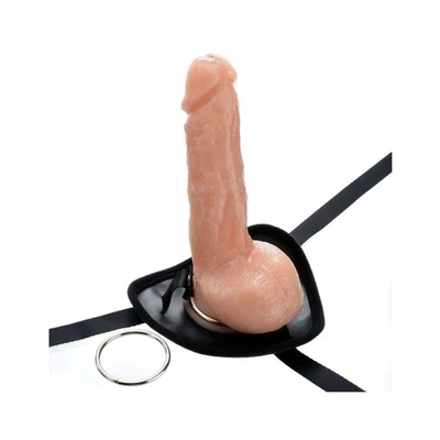 Natural Realskin 6" Squirting Penis Dildo Cock with Balls Strap-on Harness - Image 1 of 4