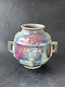 China Jin Jun ware sheep head motif blue glaze purple spot ceramic Zun 金钧窑 羊首尊 - Picture 1 of 10