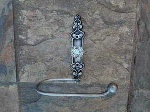 Toilet Paper Holder with crystal look vintage style doorknob. Antique Silver NEW - Picture 1 of 6