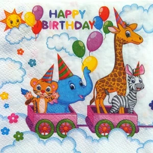 4X Set Paper Design Napkin Decoupage Craft Tissue Happy Birthday Baby Child Zoo - Picture 1 of 3