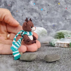 Micro Crochet Christmas reindeer. Dollhouse miniature toy. Doll pet. Microtoysby - Picture 1 of 3