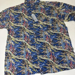 Vtg Pacific Scene Hawaiian Shirt 100% Rayon Floral Palm Trees Aloha 90s Sz L NOS - Picture 1 of 5