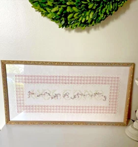Vintage WELCOME hardanger Cross Stitch COMPLETED 21"x11" Framed Picture - Picture 1 of 18