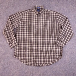 Faconnable Button Up Shirt Large Cotton Brown Plaid Made In USA Mens - Picture 1 of 8