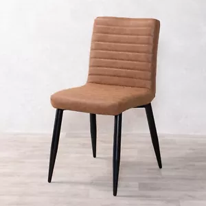 TAN DINING CHAIR FAUX LEATHER RIBBED DINING CHAIR RESTAURANT CHAIR - Picture 1 of 13