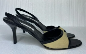 Narciso Rodriguez 9.5 Sandalia Punta Abierta Punta Negra Tostada Mujer Tacones Zapatos - Imagen 1 de 8