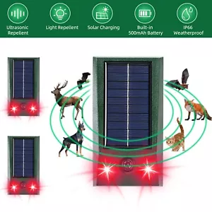 Red LED Lights Ultrasonic Solar Deterrent Wild Animal Repeller Powered Predator - Picture 1 of 11