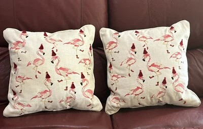 Atira Party Flamingos 15”x15” Throw Pillows Beach Ocean Christmas Bedding Zipper - Image 1 of 4