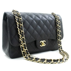 L65 CHANEL echt klassisch groß 11" genarbtes Kalbsleder Kette Schultertasche schwarz - Bild 1 von 18