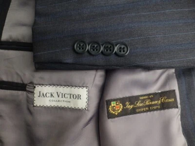 Jack Victor Suit Loro Piana 40R W36 Canada Gray Blue Stripes Great Condition - Image 1 of 4
