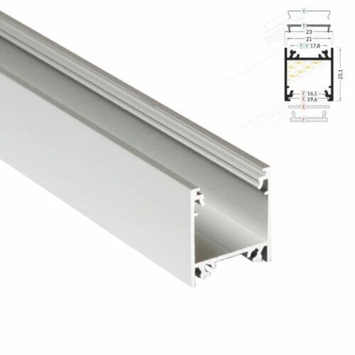 Alluminio Sagoma Costruzione Bordo "LINEA-20" per strisce LED+Coperchio argento - Immagine 1 di 1
