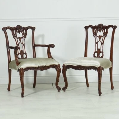 Set of 10 mahogany Chippendale Carved dining chairs Traditional - Image 1 of 4
