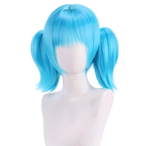 Blue Wig Sally Face Cosplay Wig Hair Short Anime Sythetic Wig + 2 Ponytails - Picture 1 of 5