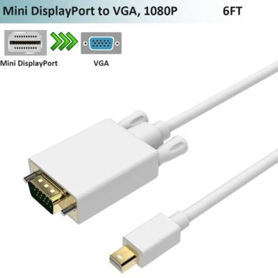 White 6ft 1.8 meter Mini Display Port DP Thunderbol2 to VGA Cable Adapter Fr Nuc - Image 1 of 4