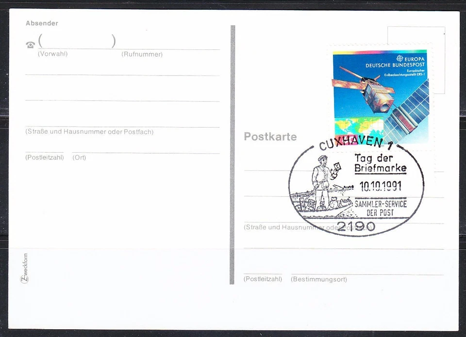 Alemania 1991 tarjeta coleccionista servicio cartero en barco. Cuxhaven Foto 1 de 1